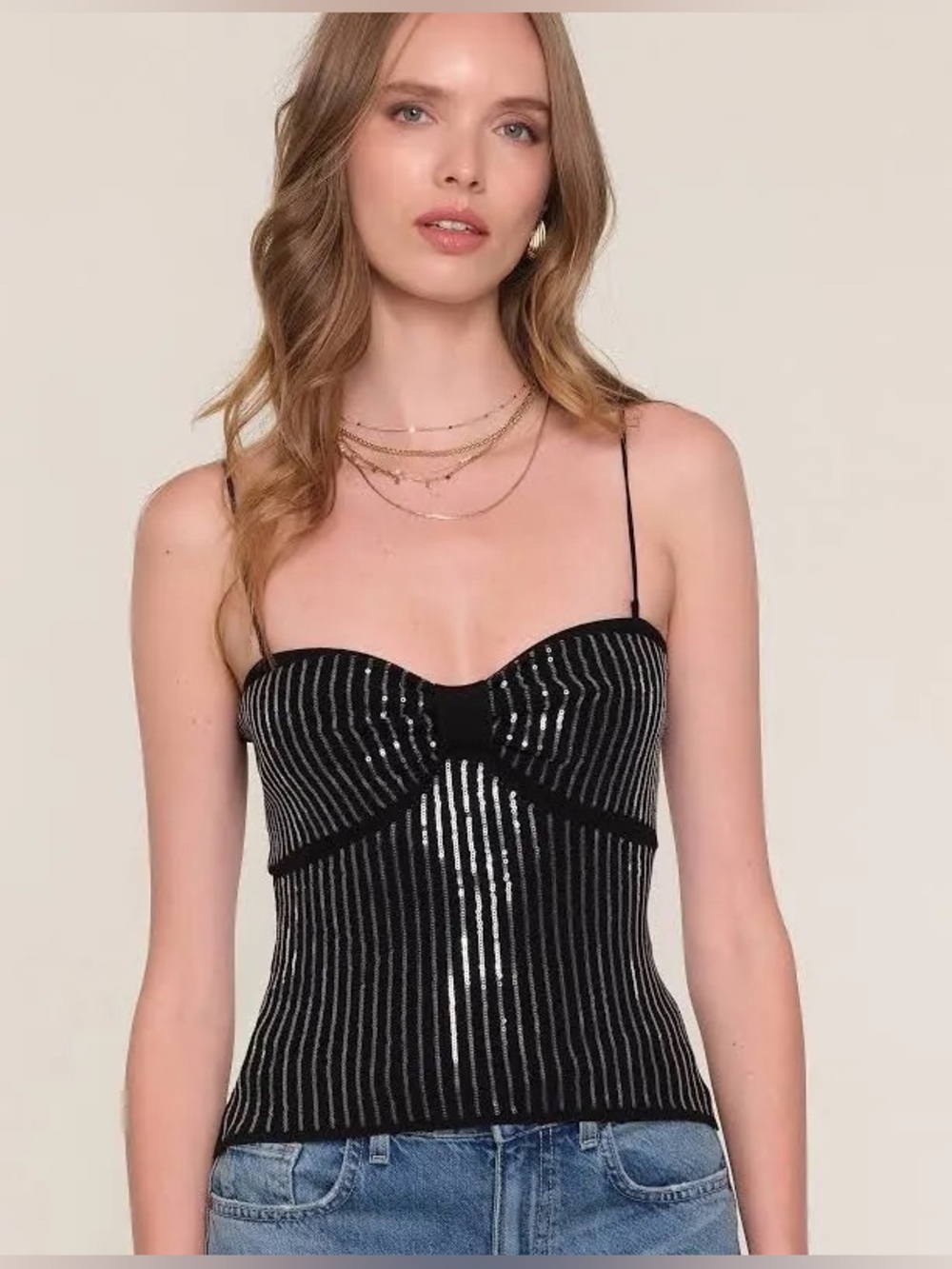 Heartloom Kelsea Black Striped Sequin Cami - NWT